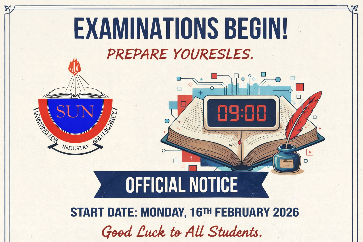 Examination Notice & Goodwill Message